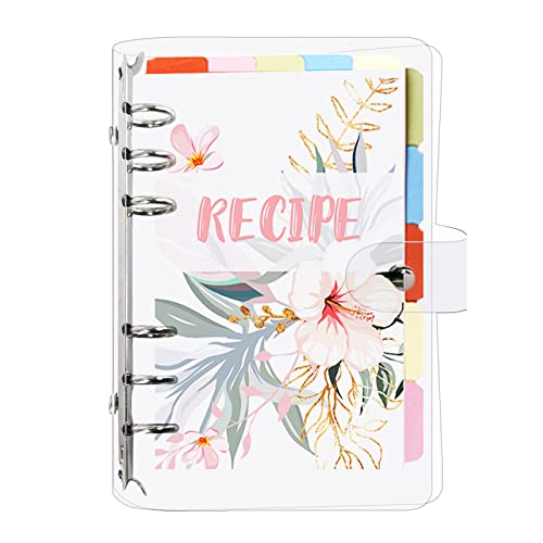 Recipe Binder Notebook, 6 Ring A5 Page Recipe Organizer Book, Cooking Recipe Journal with Weekly Diet Planner Refill & 100 Blank Recipe & 10 Dividers & 25 Labels (Transparent)