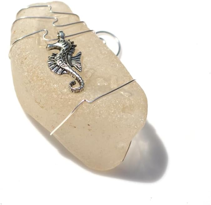 Adorno de cristal de mar con dije de caballo de mar plateado Elige tu color de cristal de mar esmerilado, verde y marrón.