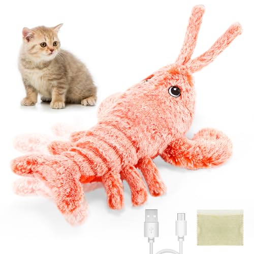 Kinberry Flopping Lobster Toy for Cats & Small Dogs - Soft Chew & Kicker Toy Motion Activated Moving Cat Toys with 2 Catnip Packets USB-Chargeable Washable Low-Noise Nip Gift 12.6inch