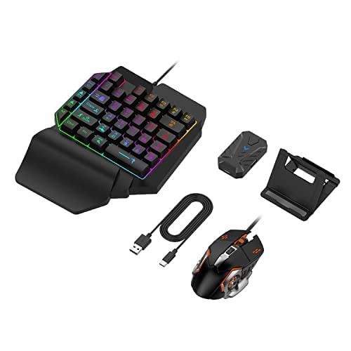 One Hand Non Mechanical Gaming Keyboard and Backlit Mouse Combo, USB Wired Rainbow Letters Glow Single Hand Mechanical Keyboard,Gaming Keyboard Set for Laptop PC Game and Work (Combo) (B0CNZ54TMJ) Amazon Price History, Amazon Price Tracker