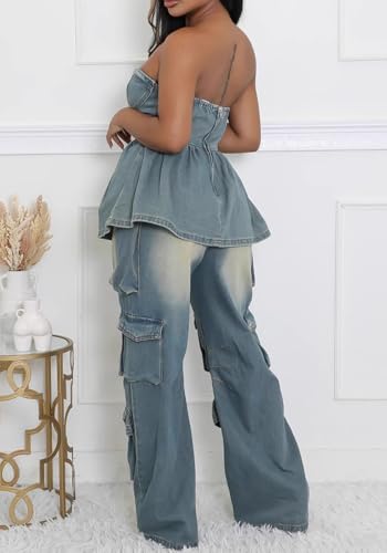 Women's Boyfriend Jeans Cargo High Waisted Baggy Tie Dye Jeans Bow Tie Loose Denim Pants with Drawstring3