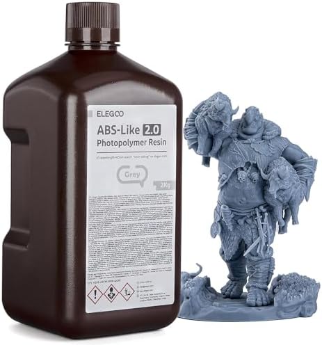 ELEGOO ABS Like 3D Printer Upgraded Resin 2.0, 405nm UV Curing Photopolymer Resin for LCD 3D Printing Grey 2000g
