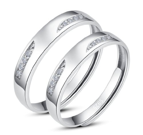 Infinite U Moda Chapado en Plata Esterlina 925 con Platino Ojos de Amor Circonita Cúbica Parejas/Novios Anillos Ajustables para Compromiso Boda. -Opciones Masculino/Femenino/Pareja (Pareja)