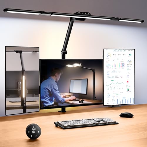Quntis Lámpara de Escritorio LED con Sensor de Radar, 82,5cm Doble control, 3 Fuente de Luz con Retroiluminación, Atenuación Continua y Temporizador, Flexo Led escritorio para Oficina, Estudio