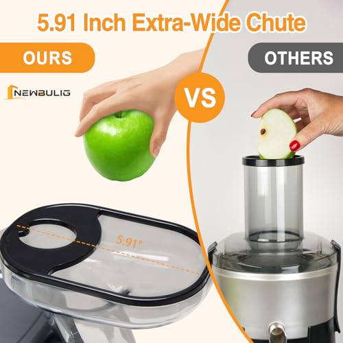 Image of NEWBULIG Cold Press Juicer, Slow Masticating with 5.9 inch Feed Chute | Reverse Function, Dishwasher-Safe, BPA-Free, High Juice Yield, for Whole Vegetables & Fruits, Silver