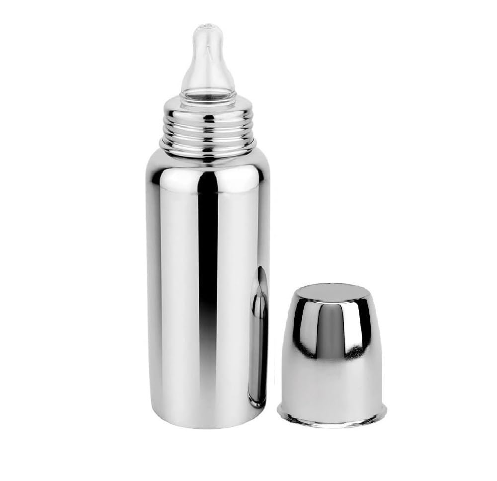 Pack of 1 Milk Feeding Bottle with Stainless-Steel & BPA-Free Anti-Corrosion Sipper Nipple Absolute Light Weight Leakage Proof Easy Clean Design –240 ML Bottle