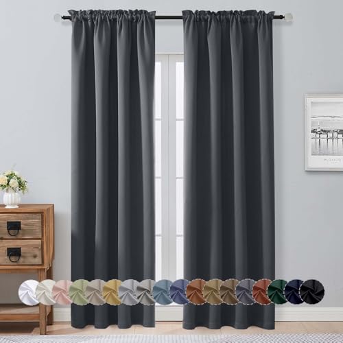 Image of Aiyufeng Grey Blackout Curtains for Bedroom 90 Inches Long 2 Panels Set, Solid Privacy Energy Saving Living Room Window Treatment Curtains Blackout Drapes, W40 x L90 Inch, Grey