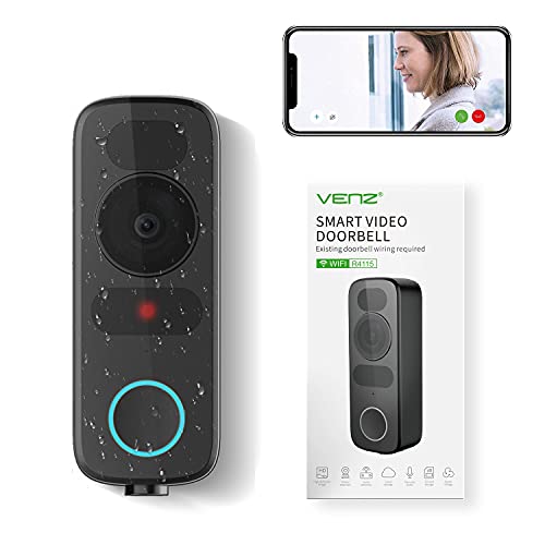 WiFi Video Doorbell Camera, Wireless Smart Doorbell with Power Kit,1080P HD, 2-Way Audio, Motion Detection, Night Vision,No Monthly Fees,Compatible with Alexa and Google Home