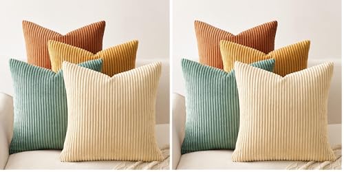 Image of Topfinel Decorative Throw Pillow Covers Cushion Cases, Set of 4 Soft Velvet Modern Double-Sided Designs, Mix and Match for Boho Farmhouse Fall Home Decor (18x18 inch, Orange /Teal) (Pack of 2)