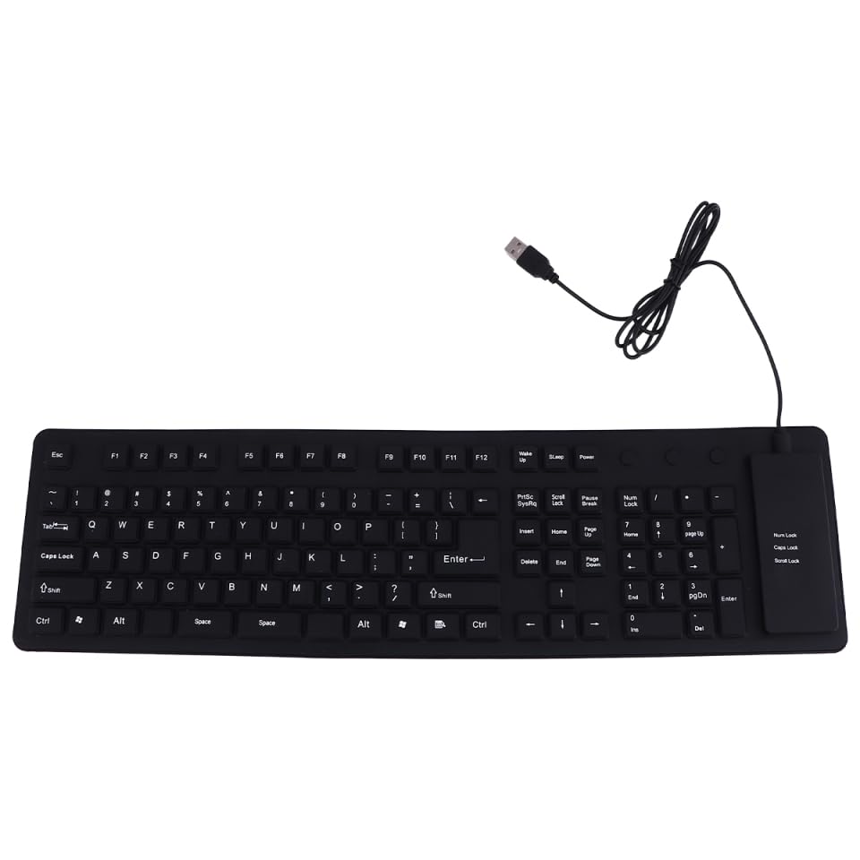 POPETPOP Clavier Filaire Étanche 109 Touches Silencieux Clavier Enroulable Ultra-Mince Portable Flexible en Silicone pour Bureau Et Voyage 19.69X5.51X0.31In