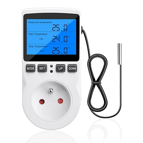 KETOTEK Prise Thermostat Chauffage Terrarium Jour Nuit Reptile avec Minuterie, Variateur Thermostat Dimming Numérique PID Régulateur de Température 220V pour Aquarium Serre Lampe Chauffante