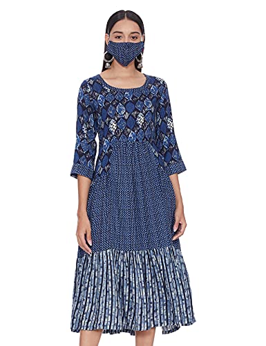 Image of BIBA Printed Round Neck Polyester Womens Straight Fit Dress (A21LD1343-P)