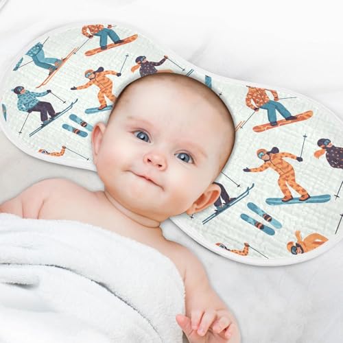 2 Pack Muslin Burp Cloths Skiing Winter Cotton Baby Burp Cloths Soft Burping Cloth Absorbent Spit Up Rags for Newborn Babies, Large 22" x 11"4