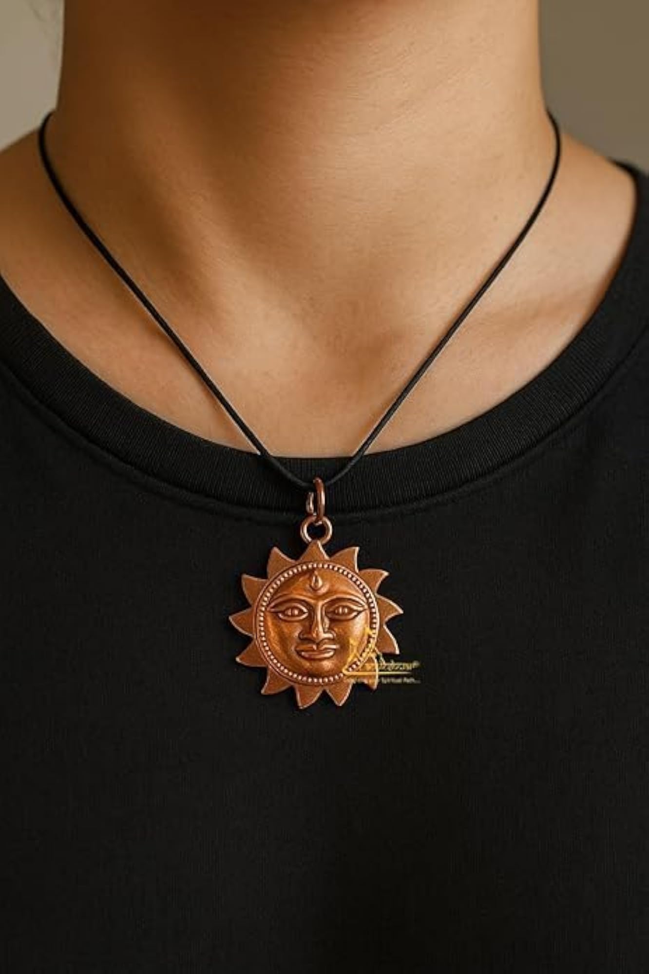 Unisex Sun Face Copper Pendant Locket Chain