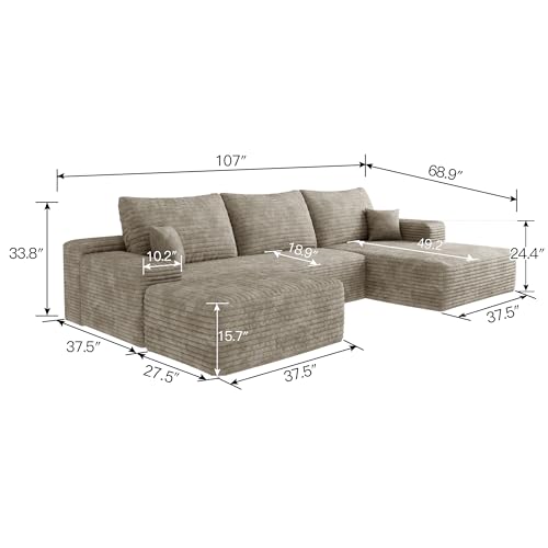 Image of 107 inch Cloud Sectional Sofa Boneless Couches with Chase