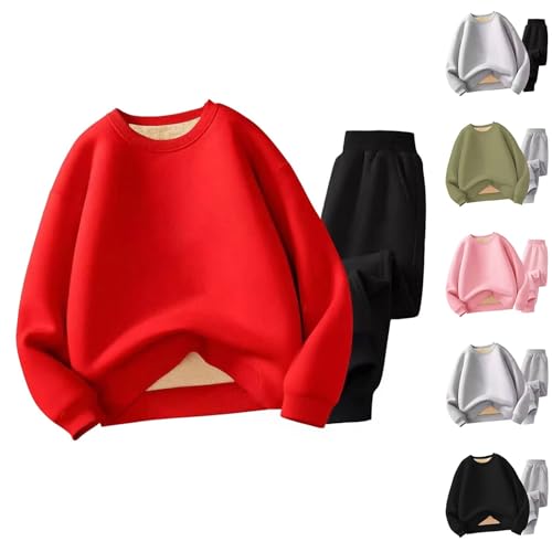 Boys Girls Fleece Sweatsuits Fall Winter Tracksuit 2 Piece Outfit Trendy Thicken Warm Pullover Joggers Activewear Set