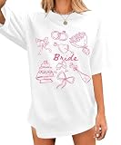 Bride Shirt Women Engaged Bridal Shower Tee Oversized Bride Squad Bridesmaid T-Shirt Bachelorette Wedding Party Tops White