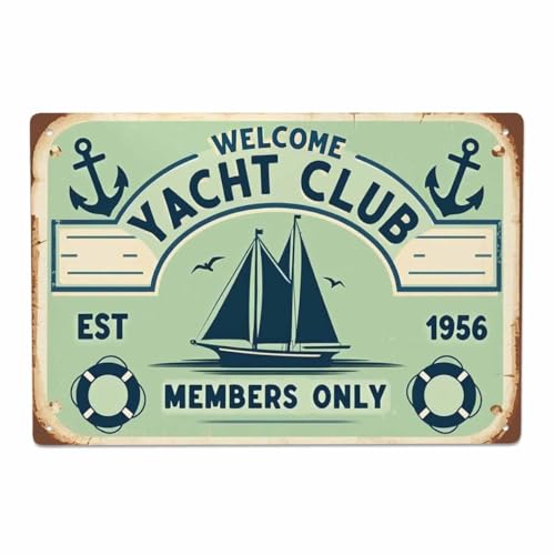 AOYEGO Yacht Club Tin Sign,Anchor Bird Boat Ocean Sail Ring Nautical Vintage Metal Tin Signs for...