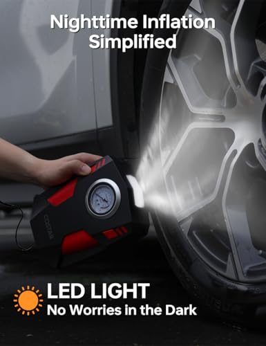 COSTAR Tyre Inflator, 150 PSI Air Pump for Car Tyre, 12V DC Electric Car Air Pump with LED Flashlight, 11.8 Feet Cords, Cigarette Lighter Interface, Multiple Nozzles for Car, Bikes, Bicycles & Balls - Image 5