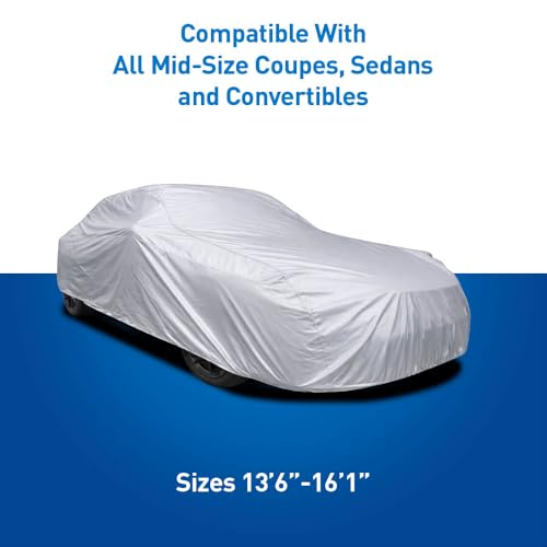 Image of OmniShield by Coverking, Premium Universal Fit Car Cover for Sedan, Coupe, Convertible, Size Medium 13'6 inch-16'1 inch - Weather-Resistant Multi-Layer Protection for Indoor & Light Outdoor Use, Silver