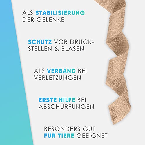 Health Press Fingerpflaster Selbsthaftend – 4x Pflaster Rolle (2,5cm x 4,5m) – Verband Selbstklebend – Elastisches Tape wasserfest – Staub-, Fett- & Schmutzabweisendes Pflasterband (Beige, 4 Rollen)