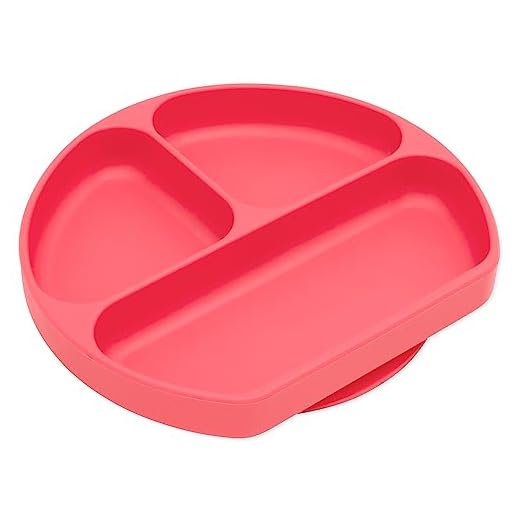 Bumkins Silicone Grip Dish, Suction Plate, Divided Plate, Baby Toddler Plate, BPA Free, Microwave Dishwasher Safe – Red
