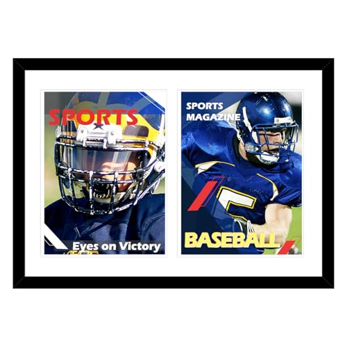 HEYTUYA 14x20 Double Sports Magazine Frame Display Two 8.5 x 11.25 or 8.25 x 11 Magazines with 2 Sizes Mat or 14x20 Photos without Mat Magazine Display Frame with Plexiglass for Wall Hanging Black