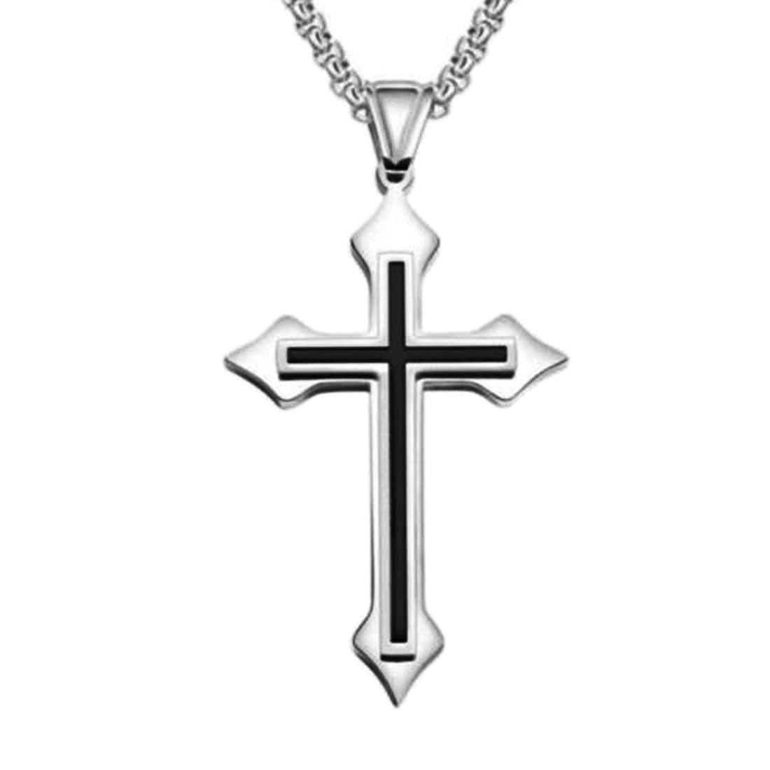 Religious Lord Jesus Christain Christ Cross Black And Silver Stainless Steel Pendant Necklace Chain For Men And Women SujalPn20221097