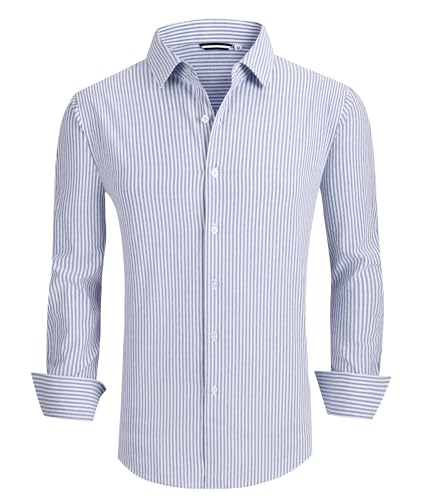 Alex Vando Mens Seersucker Dress Shirts Striped Business Casual Cotton Shirts for Men