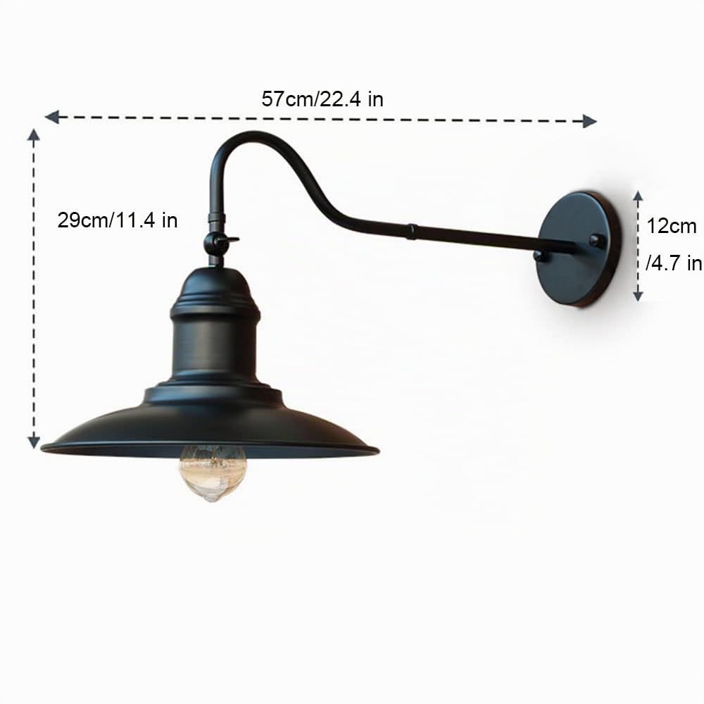 Lámpara de Pared Exterior Cuello de Cisne E27, Retro Industrial Aplique de Pared en Metal Casquillo E27 Luz de Pared Exterior Impermeable para Entrada Porche Garaje Jardín,Negro