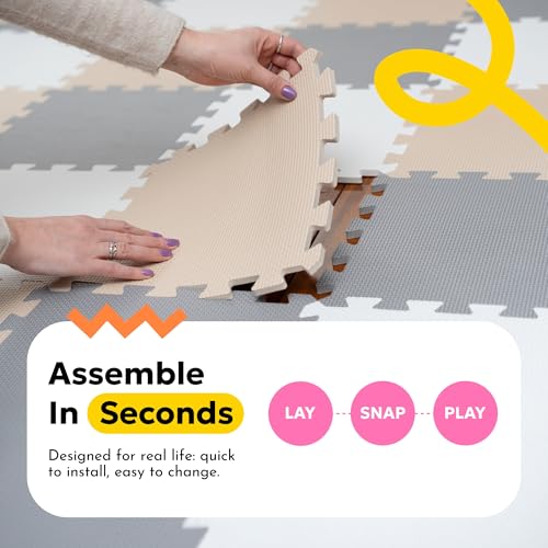 Image of MioTetto Baby Play Mat, Soft Foam Floor Tiles for Kids. Adjustable Interlocking Foam Tiles, Fits with 50x50 Playpen Baby mat for Crawling & Development, Safe & Non-Toxic Playmat for Babies 6-12 Months
