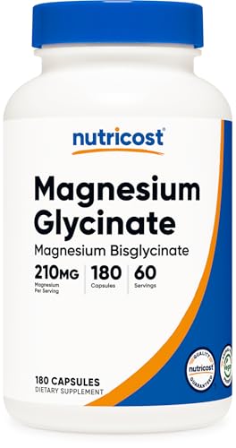Nutricost Magnesium Glycinate Capsules (180 Capsules, 210 mg Per Serving) - Magnesium Glycinate Supplement for Gentle Absorption