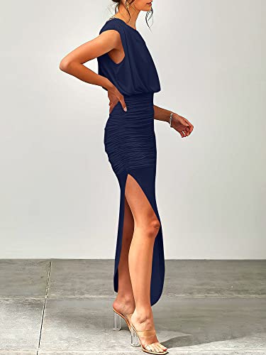 Anrabess Formal Dress For Women 2023 Elegant Cocktial Evening Party Night Dresses Sexy Sleeveless Bodycon Slit Graduation Prom Maxi Dress 786-Zanglan-S Navy Blue #TOP4