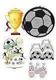 Set de Decoración para Fiesta de Fútbol, Piñata 50cm, Toppers Pastel, 20 Mini Toppers, 12 Cajas Temáticas, Figura de Cartón 80cm