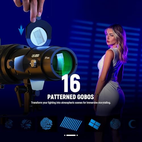 NEEWER LS-300 Spotlight Optical Snoot for 300W Bowens Mount LED Video Lights with 16x GOBO 19° Projection Lens 98% Light Transmittance Geometric Shaper for Creative Photography & Enhanced Illuminance by NEEWER - Image 7