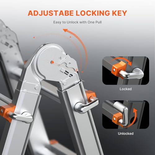 VEVOR Teleskopleiter mit A-Rahmen, 4,5 m Lange, kompakte Aluminium-Ausziehleiter, multifunktionale, Wohnmobilleiter, Teleskopleiter für Hausaufgaben, Treppen, Innen- und Außendächer, 150 kg Tragkraft