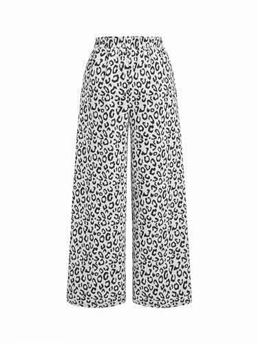 Image of CIDER Women Leopard Print Wide Leg Lounge Pants Sweatpants Elastic Waist Casual Trousers with Pockets