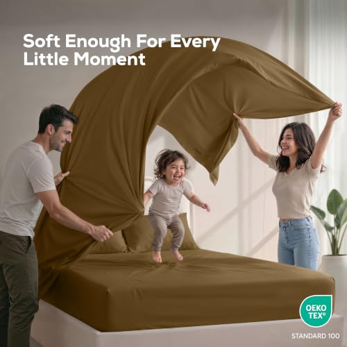 Image of Utopia Bedding King Size Sheet Set - 4 Piece Bed Sheets, Soft and Breathable Microfiber, Includes 1 Fitted Sheet, 1 Flat Sheet and 2 Pillowcases - Oeko Tex (Mocha)