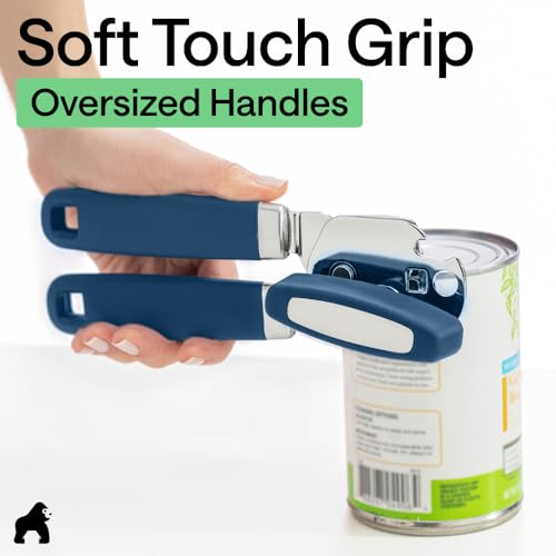 Image of GORILLA GRIP Upgraded Model Stainless Steel Manual Can Opener, Blue | US Designed, Oversized Handheld Turn Knob, Comfortable Handle for Easy Turning, Multifunctional Kitchen Tool, Open Bottles