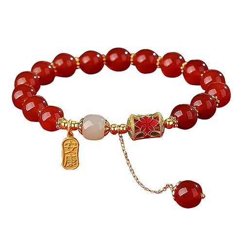 Bracelet agate rouge et jade style rétro en acacia pour sublimer vos tenues d'été