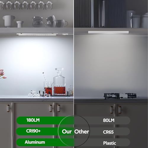 Image of AIBOO Under Cabinet Lighting, Dimmable 12 inch Under Counter Lights, 120V Plug in & Hardwired, Linkable LED Closet Lights for Kitchen, Shelf, Workbench, Desk,Cupboard,Garage (12 PCS),Cold White 6000K