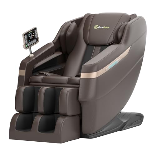 Real Relax 2025 Full Body Massage Chair, Zero Gravity Shiatsu Massage Chair Recliner, Foot Massage, Bluetooth, Large Control Screen (Brown and Gold)