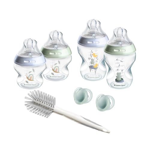 Tommee Tippee Set de inicio Natural Start para recién nacidos, biberones anticólicos de 150 ml y 260 ml con tetina de flujo lento incluida con autoesterilización, azul