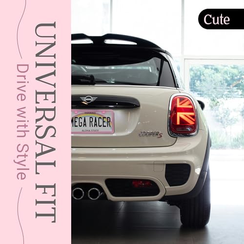 Image of Premium Princess Pink License Plate Frames - 2 Pack, Rust-Free Stainless Steel, Street Legal, Rattle-Free, Universal Slim Design with Screw Caps, Durable Car Tag Holders for Women, Cute & Girly Gift