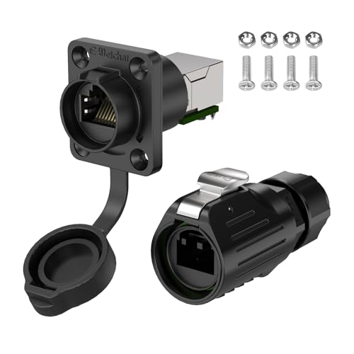 E-WeiChat LP-16 RJ45 IP67 Industrieller Wasserdichter Stecker 8P8C Dual-Port-Ethernet-Luftfahrtstecker Schneller Netzwerksignal-Rundsteckverbinder PBT Kunststoffgehäuse M16 Flanschdose