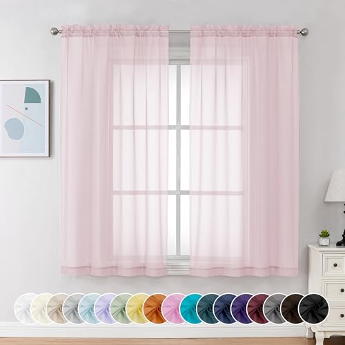 Image of Chyhomenyc Sheer Curtains 63 Inch Length 2 Panels, Light Filtering Rod Pocket Window Sheer Curtain Drapes for Bedroom Living Room, 42Wx63L, 2 Panels, Blush Pink