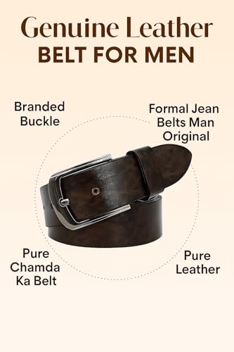 Image of Leather Belt for Men with Zinc Buckle | Premium Leather Belt for Casual & Formal Wear | Lightweight Waist Belt for Jeans, pants, Office | Belt width 3.5cm (35mm).
