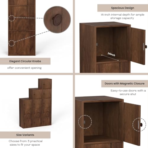 Image of BLUEWUD Calcio 3-Tier Storage Unit Filing Cabinet Rack Organizer Wardrobe Almirah Cupboard for Clothes with 3 Closed Shelves for Bedroom Kitchen Living Room Home, DIY (Brown Maple)(37 x 36 x 102) CM