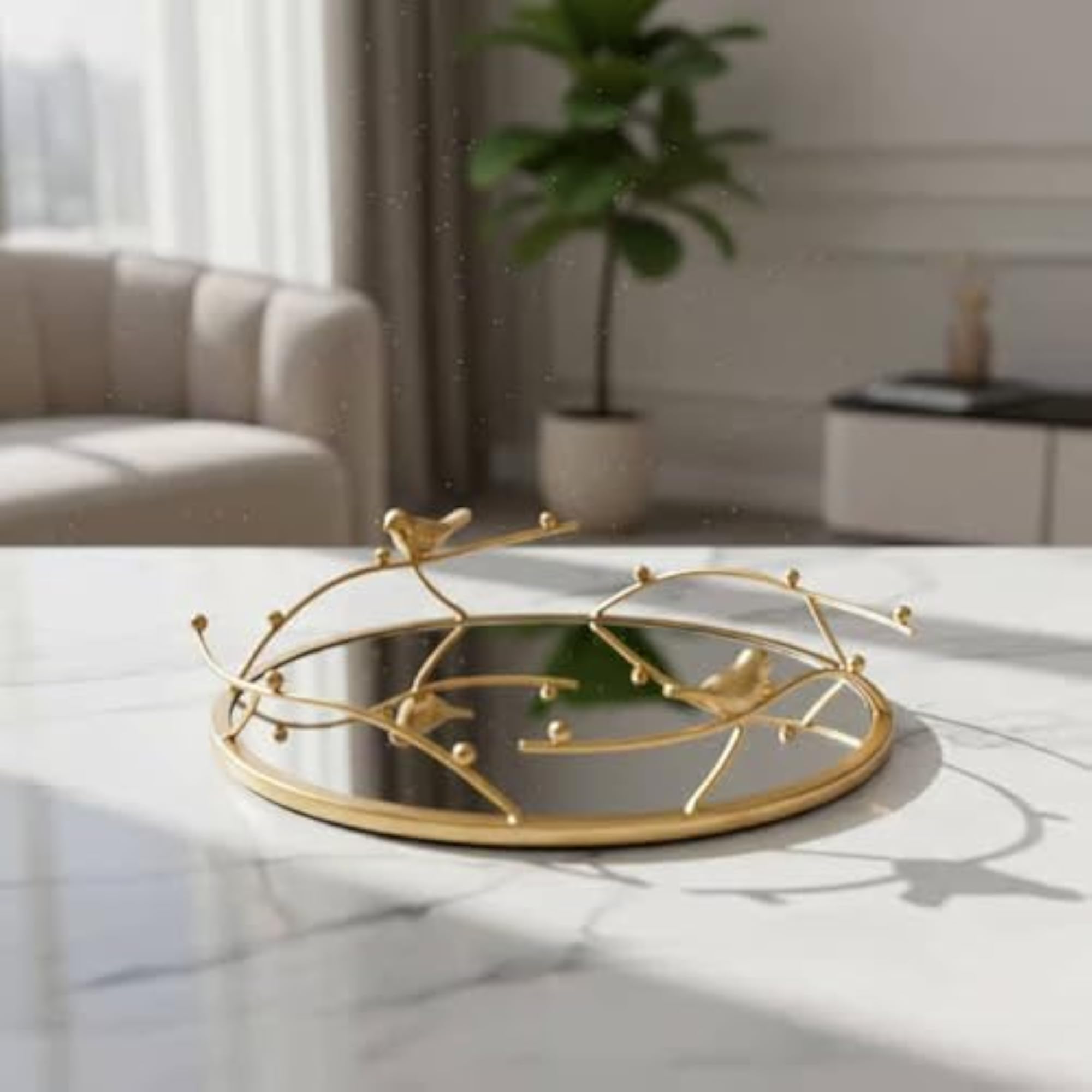 Nordic Design Gold Bird Decorative Tray for Perfume