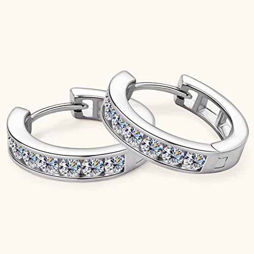 Moissanite Hoop Earrings Channel Setting Round D Color VVS1 Clarity 925 Sterling Silver Hinged Huggie Durable Hoop Earring Gifts for Women and Men4